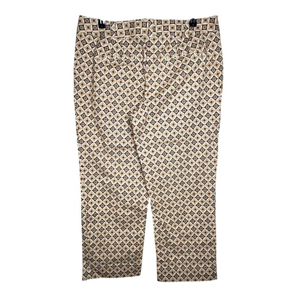 NWOT Talbots Crop Ankle Pants Womens 12 Brown Tan Cream Geometric Tile Stretch - Picture 13 of 14